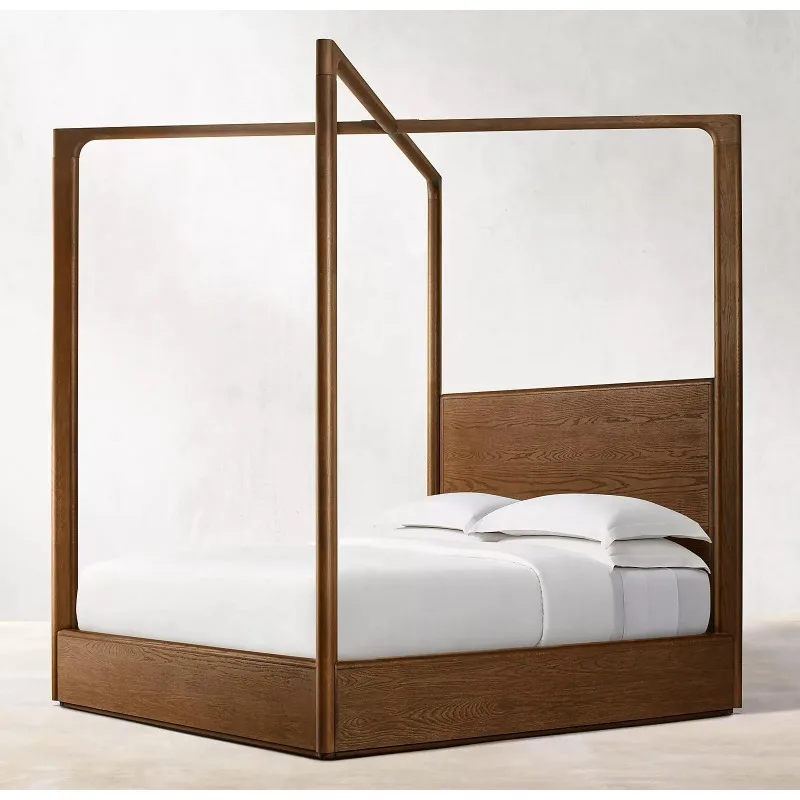 Nordic American bed shelf antique modern solid wood four-poster bed hotel inn characteristic bed home double
