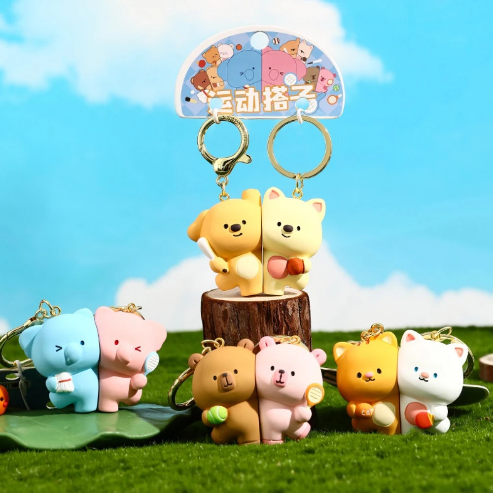 

Cartoon Animals Magnetic Tennis Bear Keychain Table Tennis Cat/Dog/Bear/Elephant Tennis Fridge Magnet Tennis Badminton