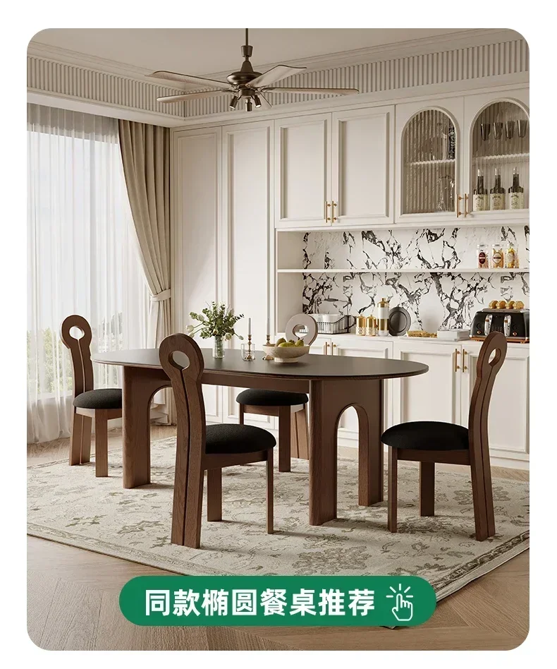 

N Mid-Ancient Dining Table Pure Black Enuo Stone Plate Solid Wood Kitchen Island Dining Table