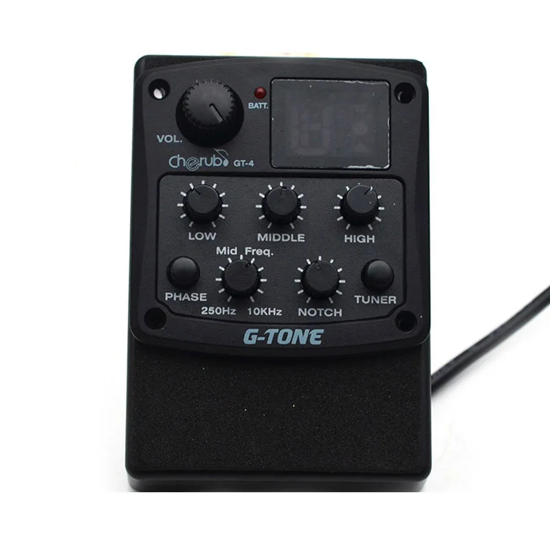 Cherub G-Tone Series Acoustic Guitar Preamp GT-2/GT-3/GT-4 Piezo Pickup 3-Band EQ Equalizer LED Tuner Black