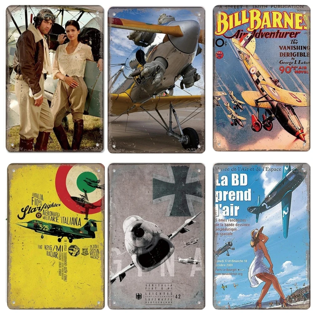 Poster di aeroplani Vintage segni di latta in metallo Decor Model Plane Meeting Aerien Metal Plate Wall Decor Bar Club