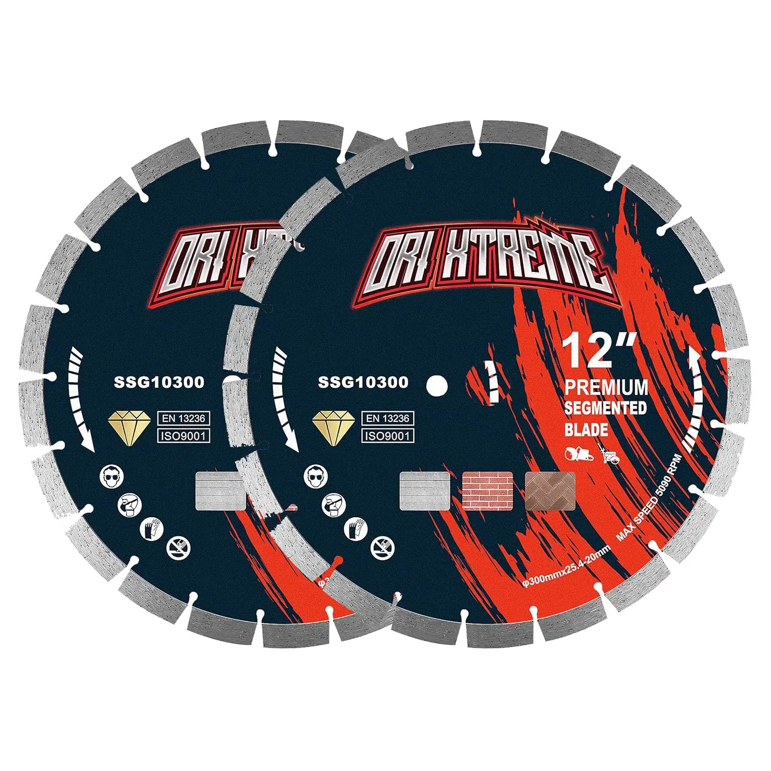 

12 Inch Diamond Saw Blade 2Pcs, Segmented General Purpose for Concrete, Brick, Block, Dry/Wet Cutting, 1"-20mm Arbor
