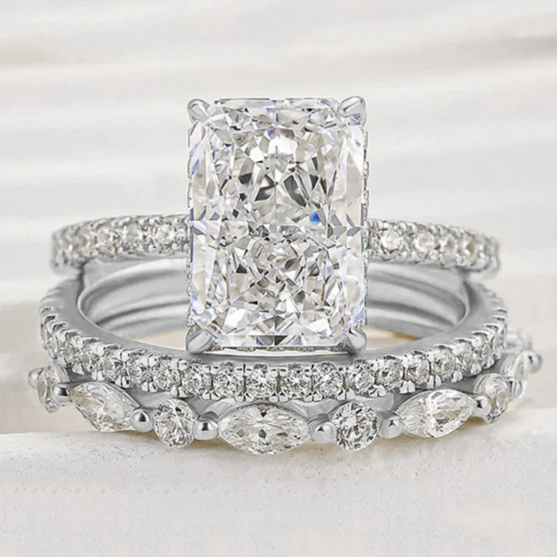 Gold Plated Coppers925Sterling Silver Super Sparkling Ice Flower Moissanite Ring Set High-Quality Light LuxuryinsCustom view 3