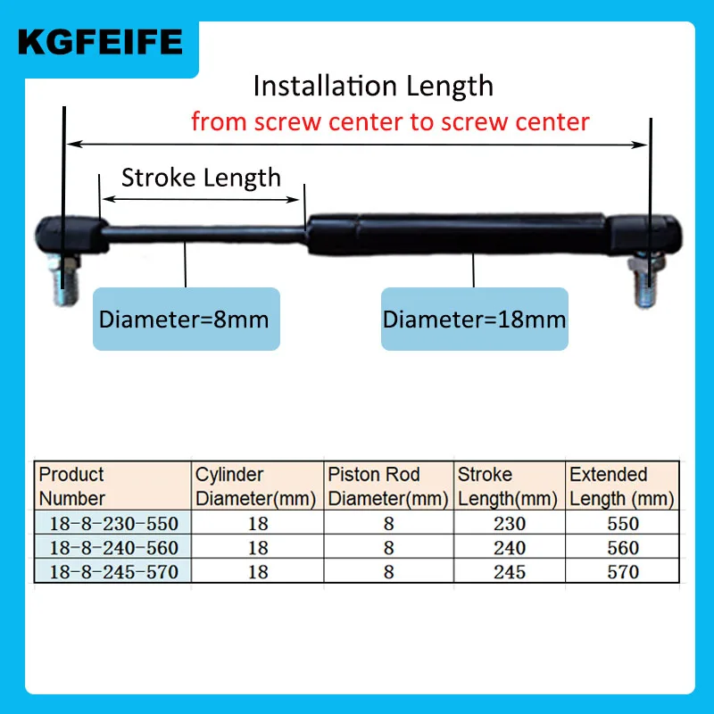 1PC 550mm-570mm 30kg/300N Furniture Strut Bar Universal Gas Spring Hydraulic Hinge Kitchen Cupboard Hardware Car Lift Support