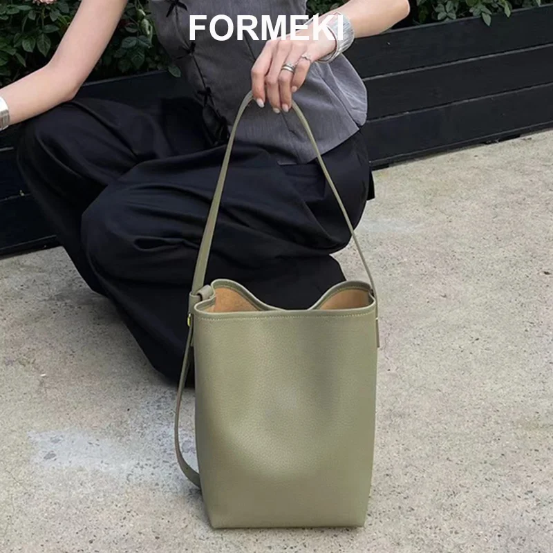 

Formeki 5 Colors Real Leather Bag Ins Fashion Shoulder Bag Large Capacity Bag Tote Bag Retro Ladies Female Office Lady Bag