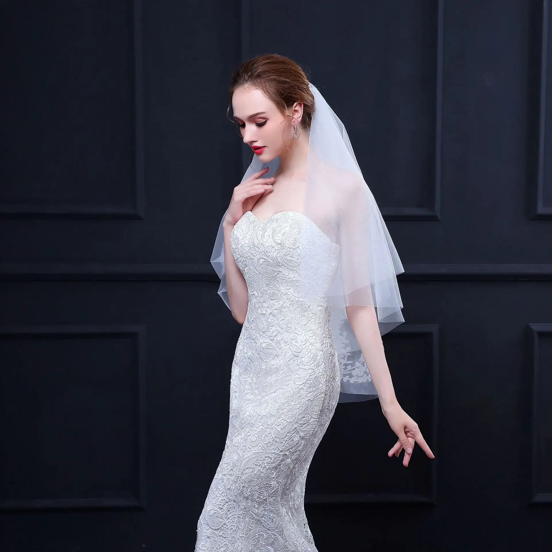 Voile de Mariage en Tulle Ivoire avec Bord Découpé, avec Peigne, Accessoires pour Patients de la Mariée