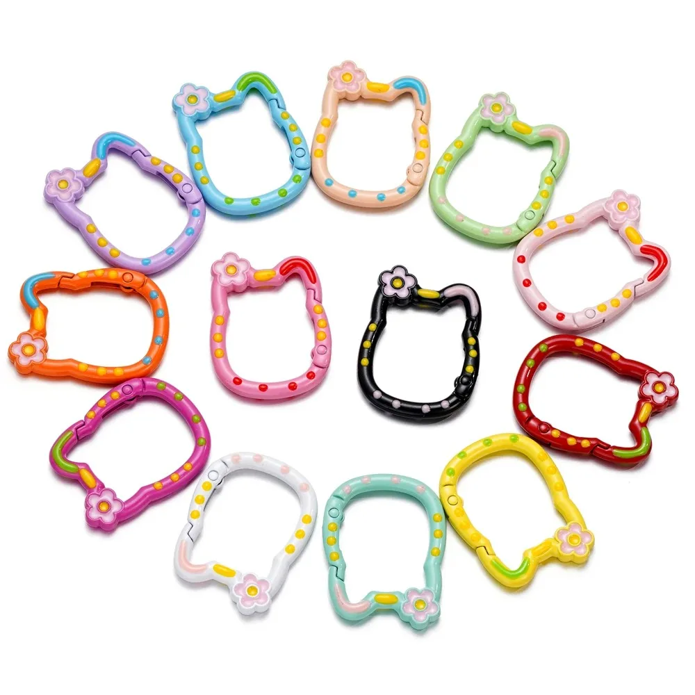 5pcs Random Colors Cat Shape Cute Keychain Key Rings Lobster Clasps Hooks for DIY Keychains Bag Making Accessories