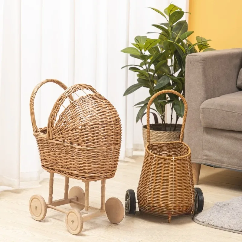 Willow children's toy car, children's photography photo props, rattan cart, a code packet of the released version