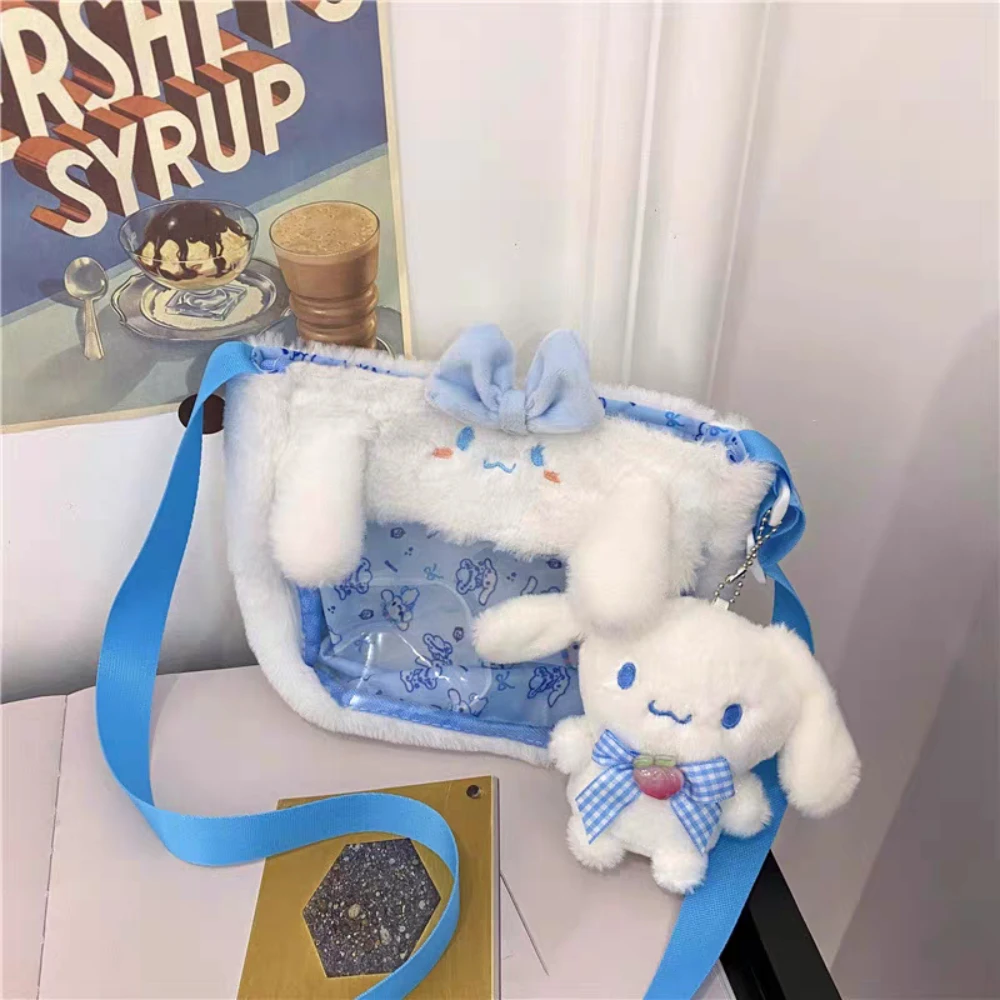 Kawaii Sanrio Hello Kitty Cinnamorollโปร่งใสPlush Aslantกระเป๋าตุ๊กตาการ์ตูนMelodyผู้หญิงช้อปปิ้งCrossbodyกระเป๋าของขวัญ