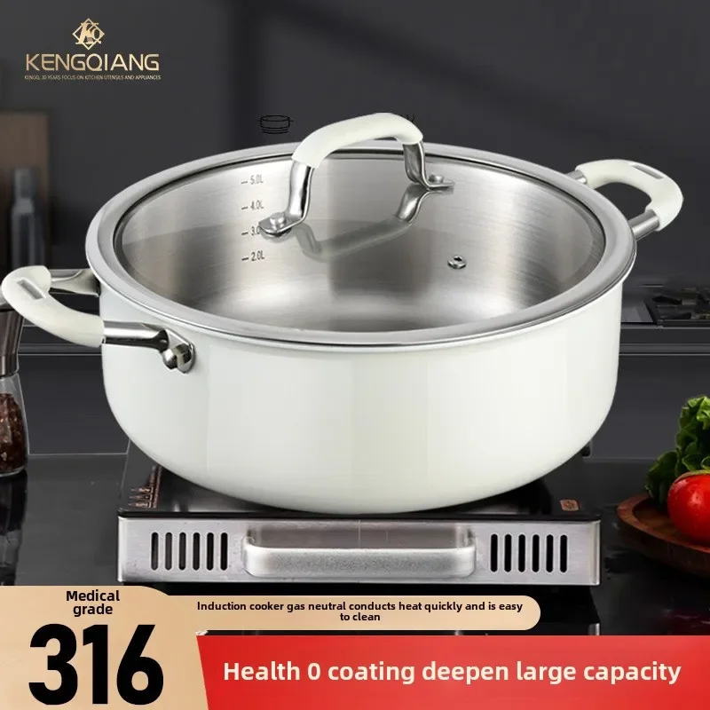 316 stainless steel soup pot household induction cooker  binaural non-stick pot cooking