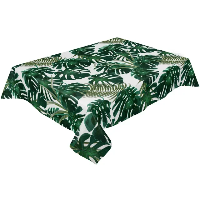 Tropical Jungle Leaves Monstera Green White Waterproof Tablecloths Kitchen Coffee Table Cloth for Living Room Dining Table Decor