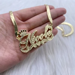 Custom Double Nameplate 3D 18k Gold High quality stainless steel Necklace with Snake Chain Personalized Gift for Her