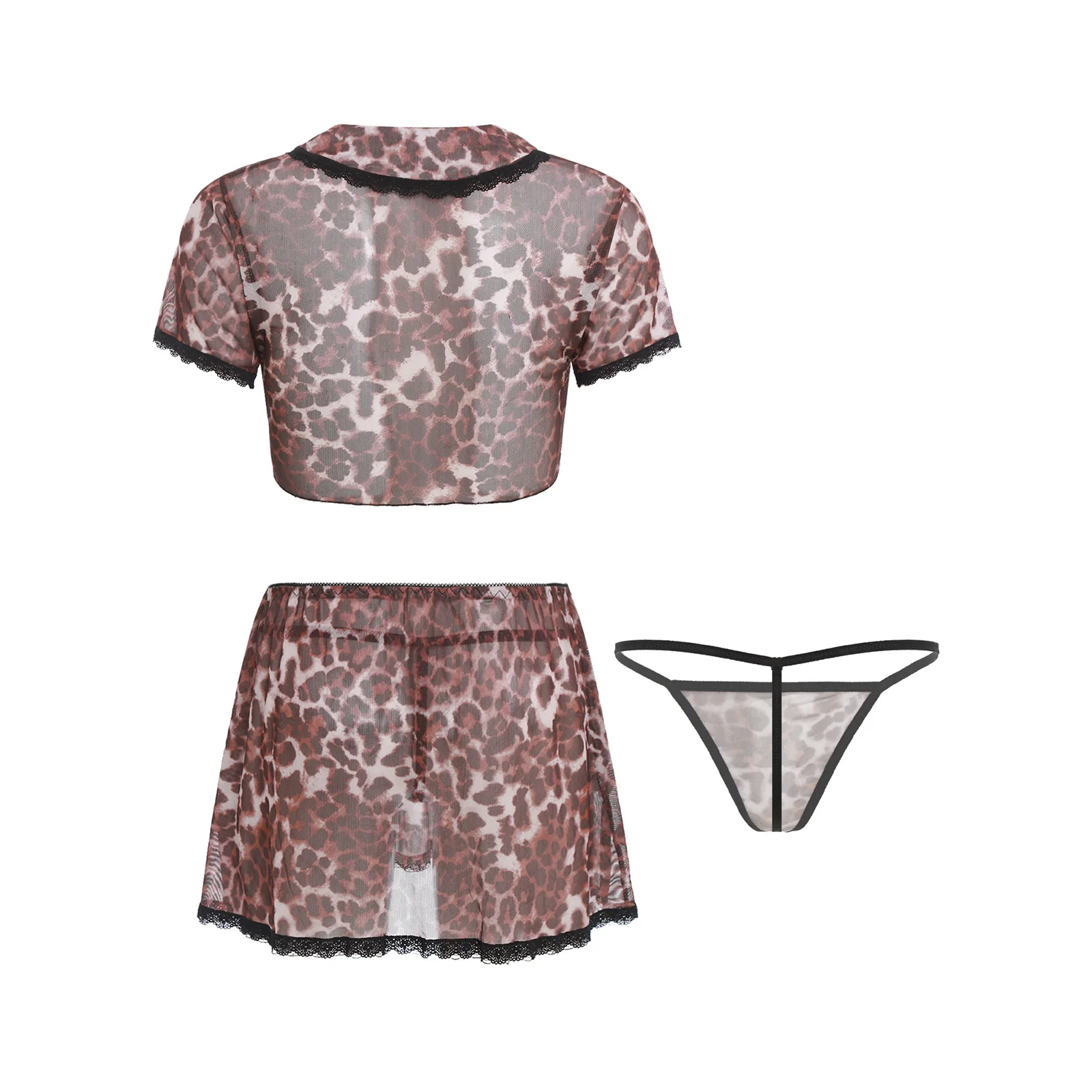 النساء الملابس الداخلية ملابس النوم مجموعات ليوبارد طباعة المحاصيل القمم مع تنورة صغيرة T-الظهر ثونغ مجموعات مثير انظر من خلال بيكيني بحر الدعاوى #5