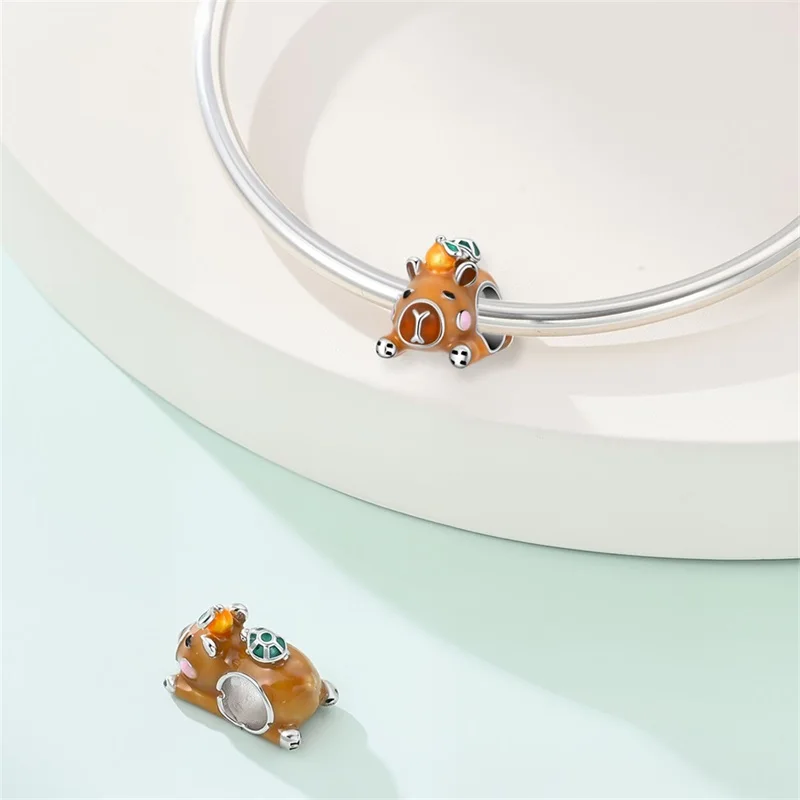 925 Sterling Silver Fluffy Aquatic Rodent Carry Turtle Charm Bead Fit Original Bracelet DIY Women Exquisite Party Jewelry Gifts