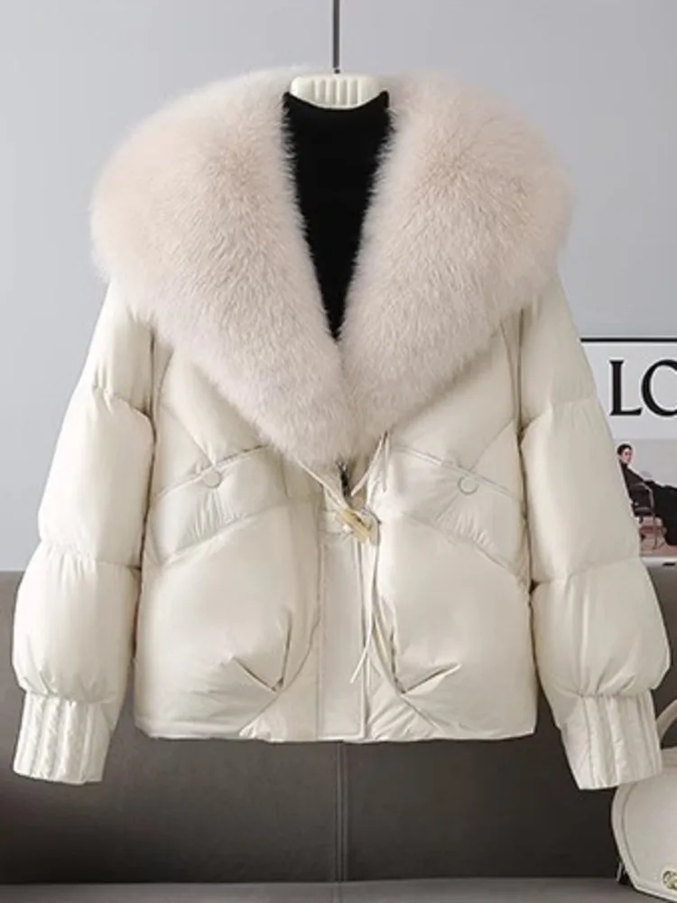 Autumn Winter Big Fur Collar Jacket Women Outerwear Thick Cotton Padded Warm Loose Casual Short Parkas Female Copped Bubble Coat