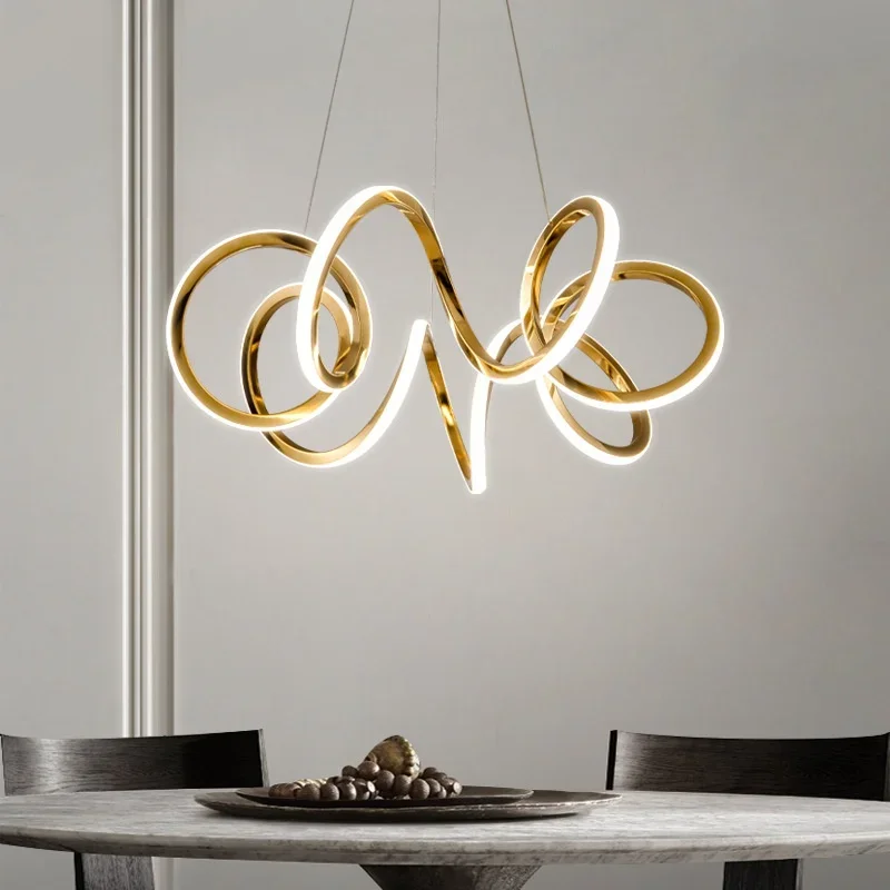 Modern Creative Twisted Ring LED Chandelier Gold Miniamlism Living Dining Room Pendant Lights Lighting Lustre Bedroom Lamps