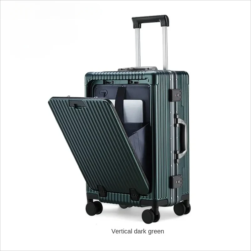 Luggage Front Opening New 18 20 24-Inch USB Suitcase On Wheel Unisex Carry-on Aluminum Trolley Carrier Travel Bag Waterproof