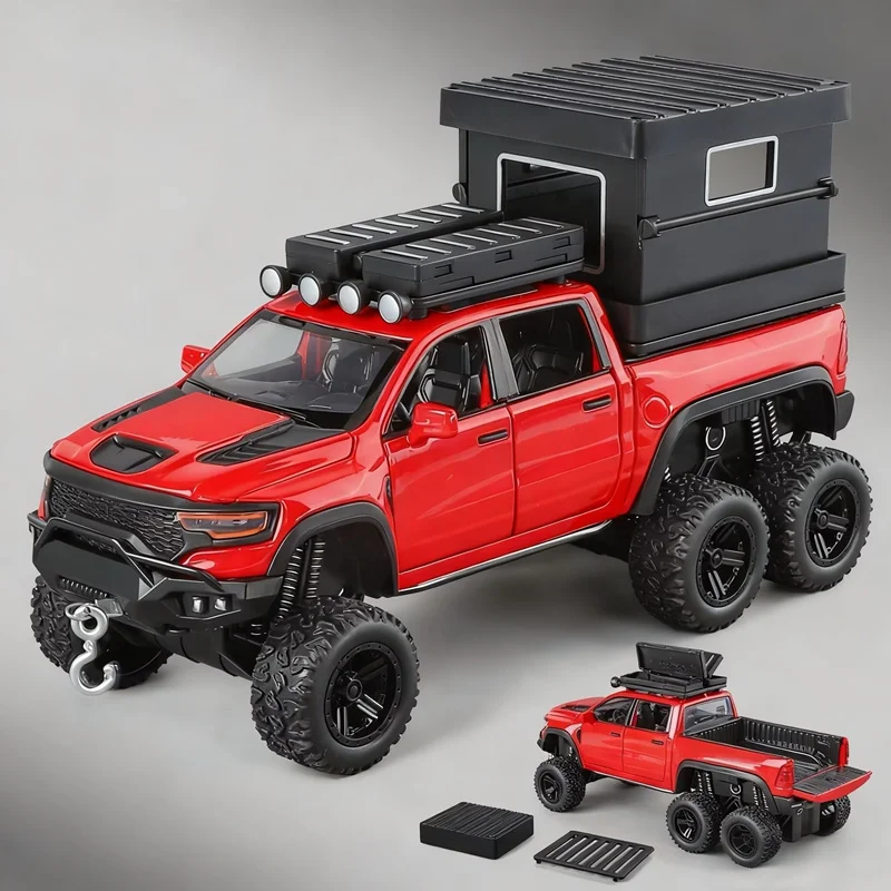 

1:32 DODGE Тираннозавр RAM Alloy Пикап Кемпер Ван Модель автомобиля Литье под давлением Металлическая игрушка Модель внедорожников Звук Свет Подарки для детей