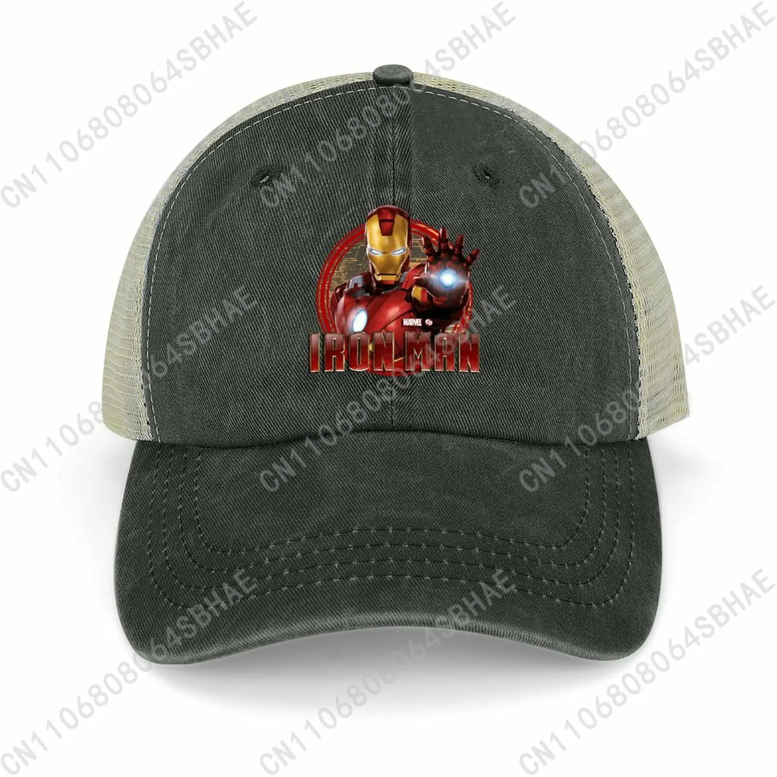 

Marvel Iron Man Mesh Cowboy Hat Hollow Ventilated Summer Cap Men Women Outdoor Sun Hat Adjustable Strap Custom Cosplay