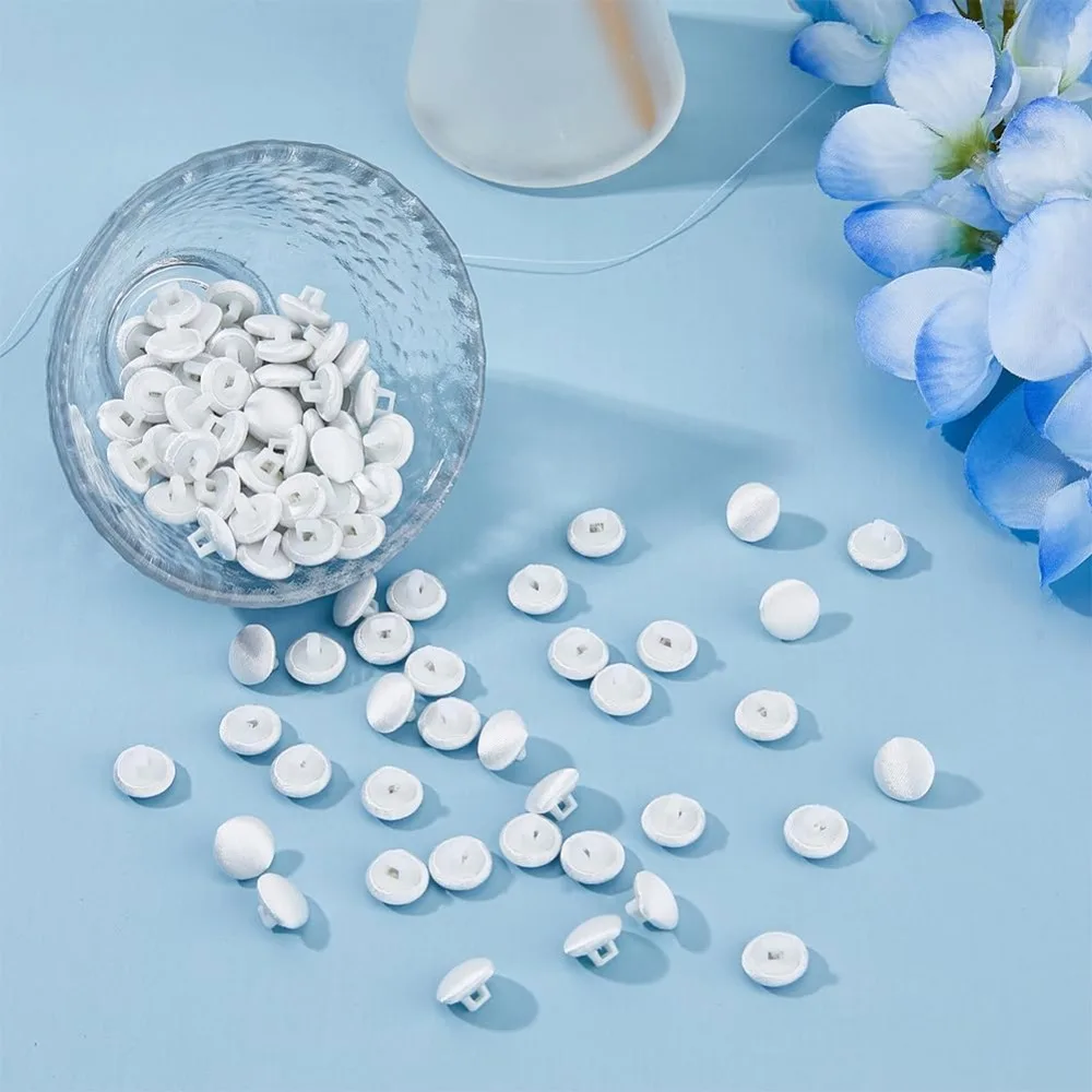 100 قطعة أزرار القماش الساتان الأبيض 9.5 مللي متر زر النسيج الفطر النسيج المغطاة أزرار مع البلاستيك عرقوب سهرة أزرار عدة #4