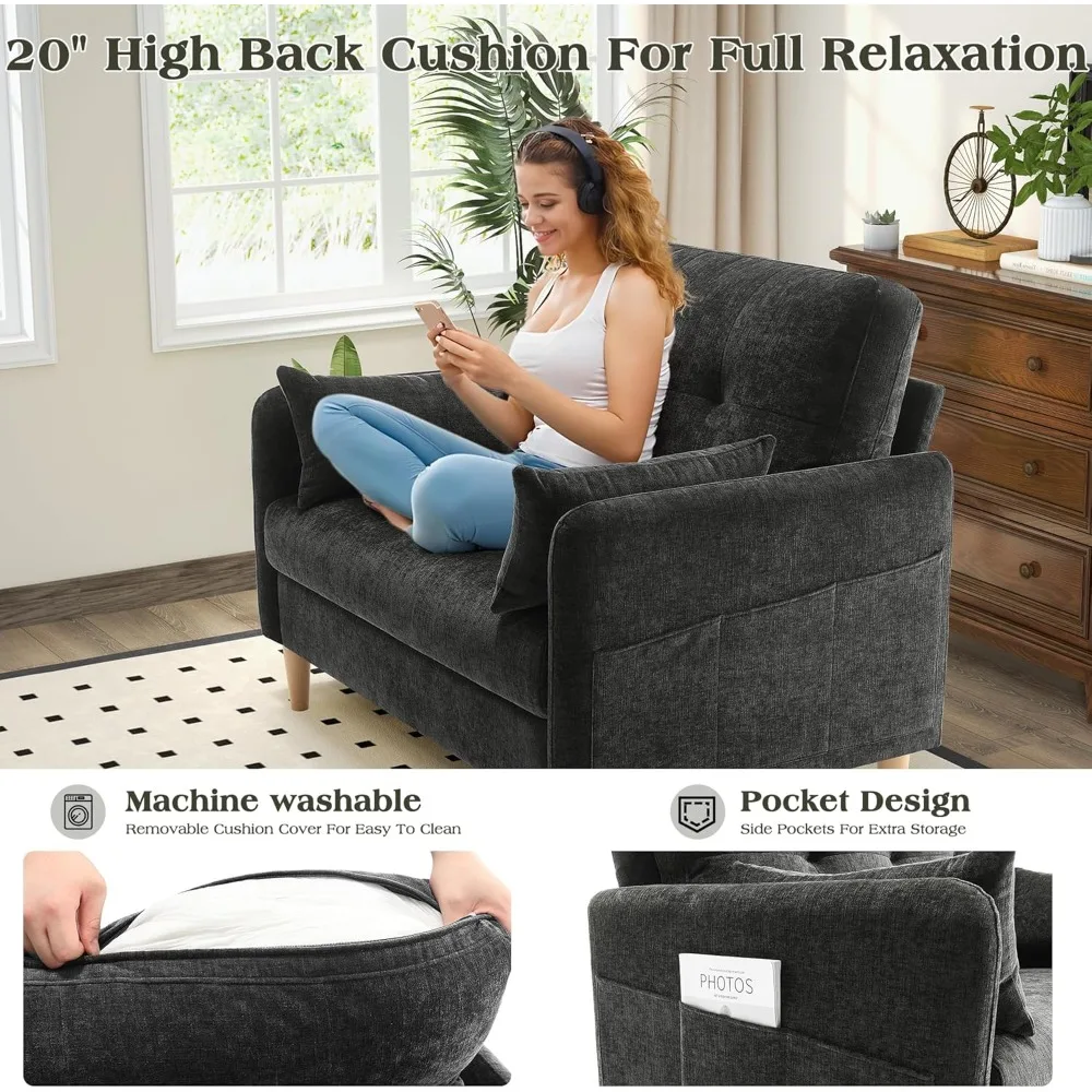 أريكة Loveseat، أريكة صغيرة مقاس 47 بوصة لغرفة المعيشة، مقعد مريح من قماش الشنيل لغرفة النوم مع وسادة رمي #4