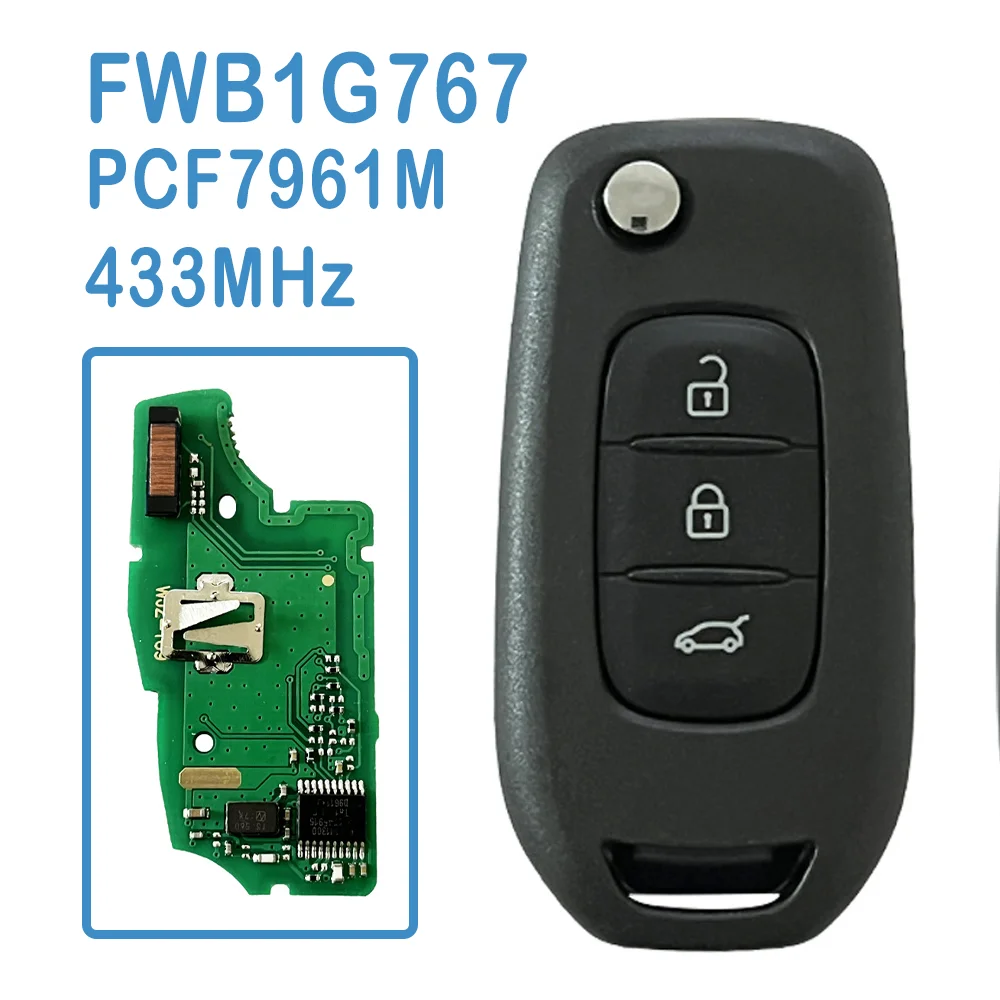 

2 Pcs/lot FWB1G767 Auto Smart Remote 433MHz 2+1B PCF7961M Chip Replace Flip Car Key For Renault Kadjar Captur