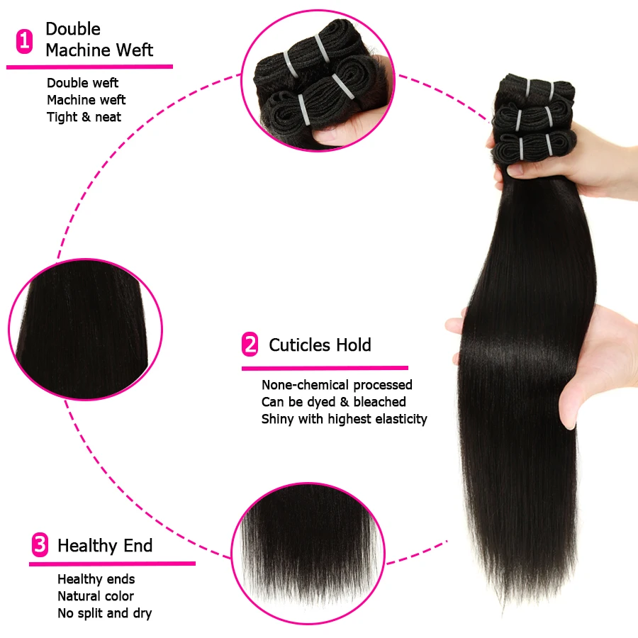 ياكي حزم من شعر طبيعي مفرود اللون الطبيعي خياطة في ينسج 28 30 32 بوصة ضوء ياكي حزم 1/3/4 قطعة الشعر البرازيلي التمديد