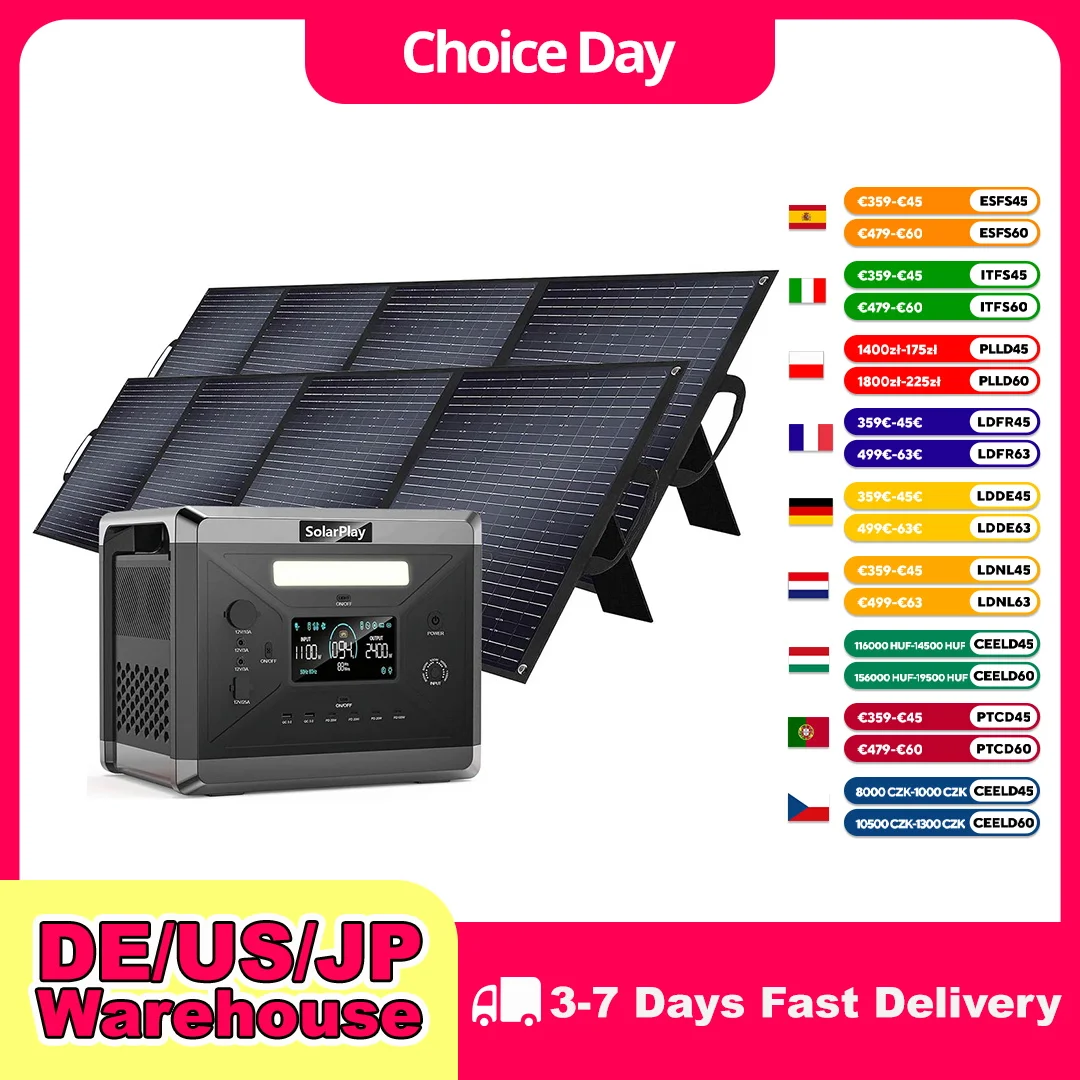 SOLARPLAY Q2501 2400W Portable Energy Storage Power Station With 200W Foldable Solar Panel Household Emergency Power Supply For Outdoor Camping