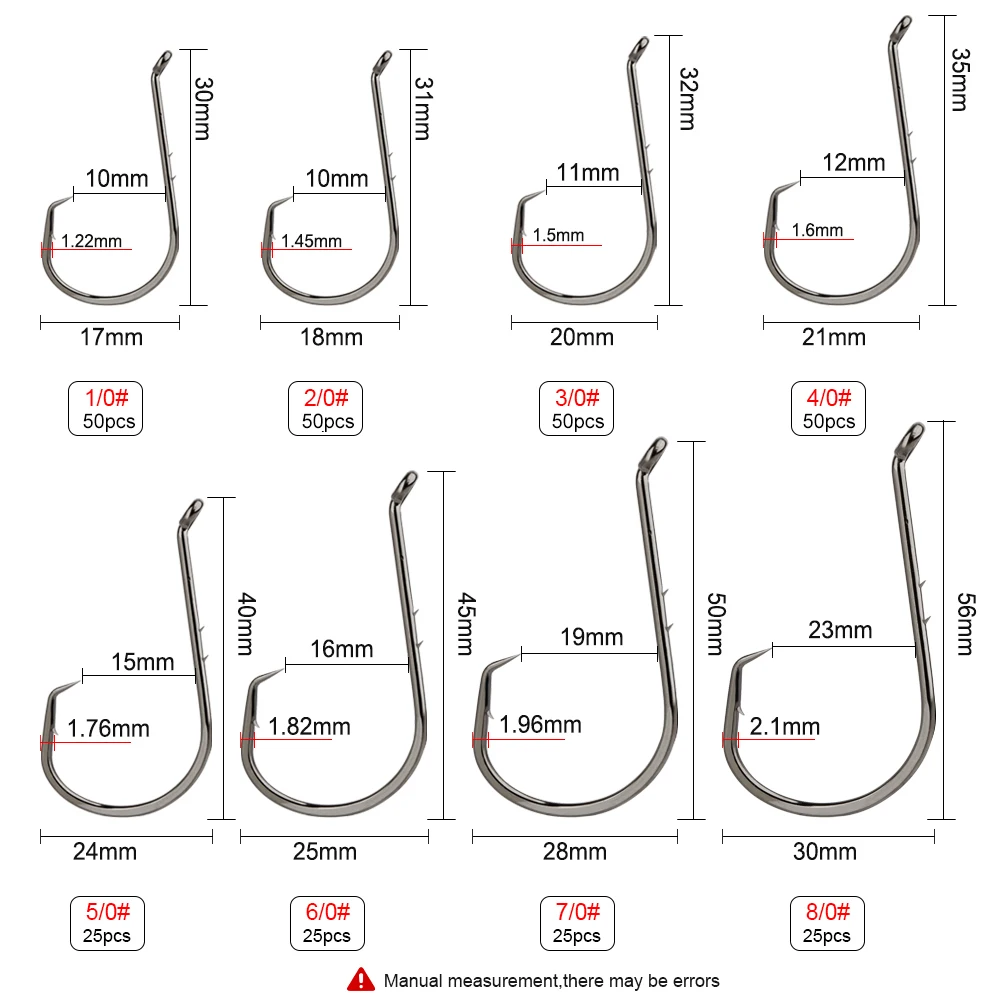 FTK  Fishing Hooks 1/0#-4/0#50PCS 5/0#-8/0#25PCS Circle Fisihhooks Crooked Head Barbed Hook Fishing For Big Fish Sea Fishing