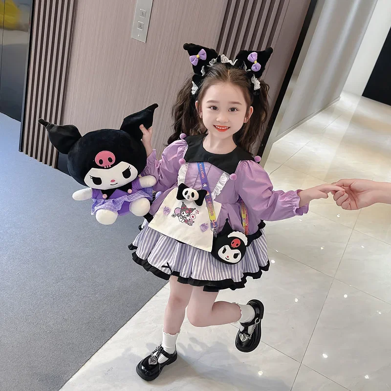 

Платье принцессы Sanrio Kuromi на Хэллоуин, милые детские платья, осенняя Лолита, искусственная кожа, Детские Мультяшные подарки на день рождения