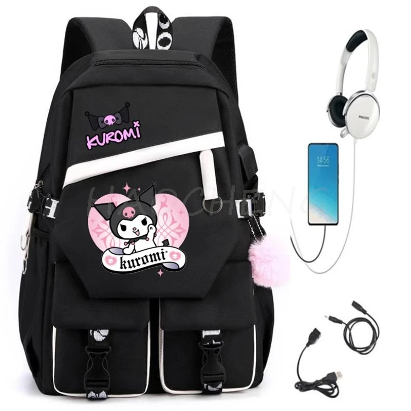 Kuromi Melody Mochilas para Estudantes, Mochilas escolares leves para meninas e meninos, Mochilas portáteis para laptop, presente de aniversário