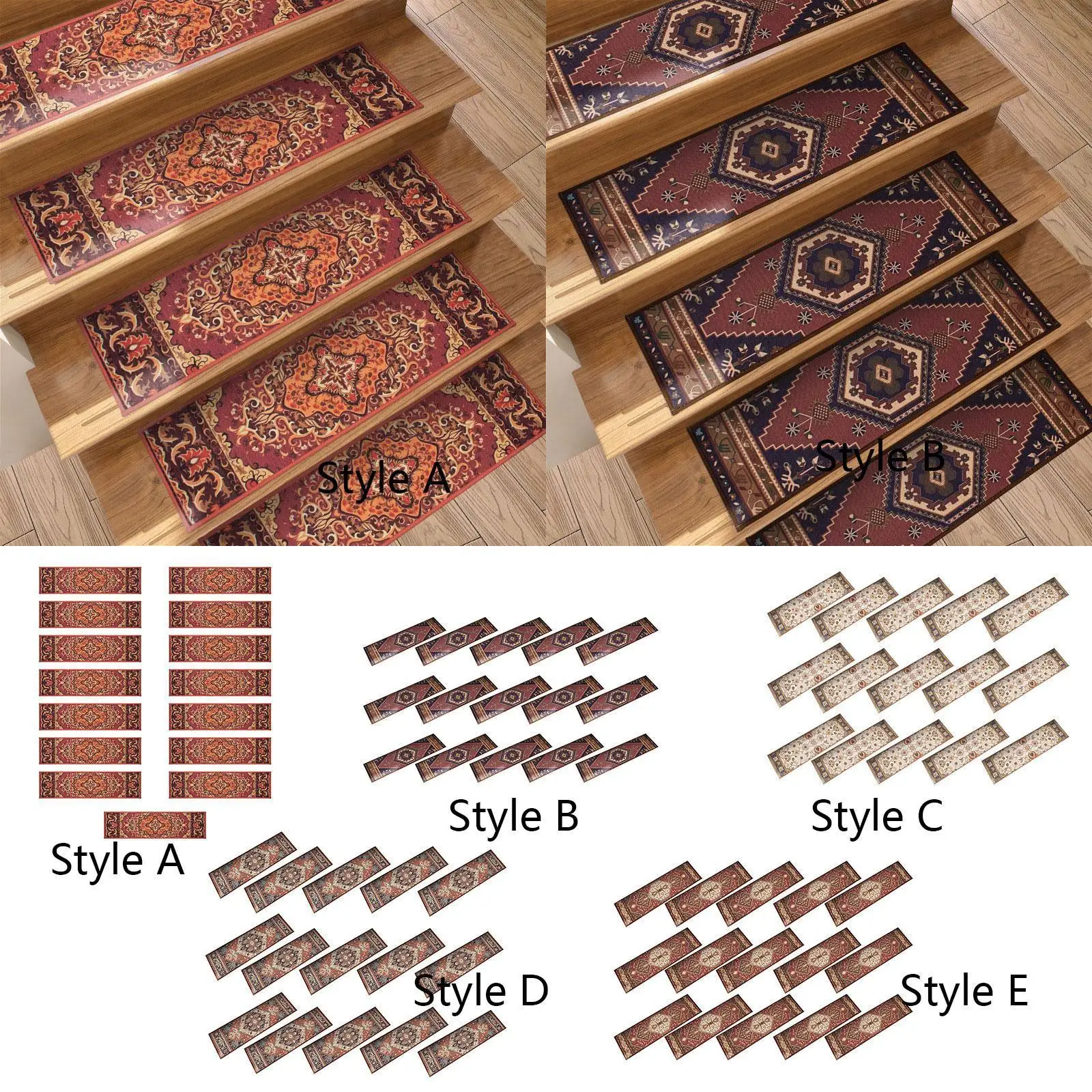 15 Pieces Stair Treads Indoor Stair Runners Noise Reduction Stair Carpet Cover Machine Washable for Dogs Elders Pets 30x8inch