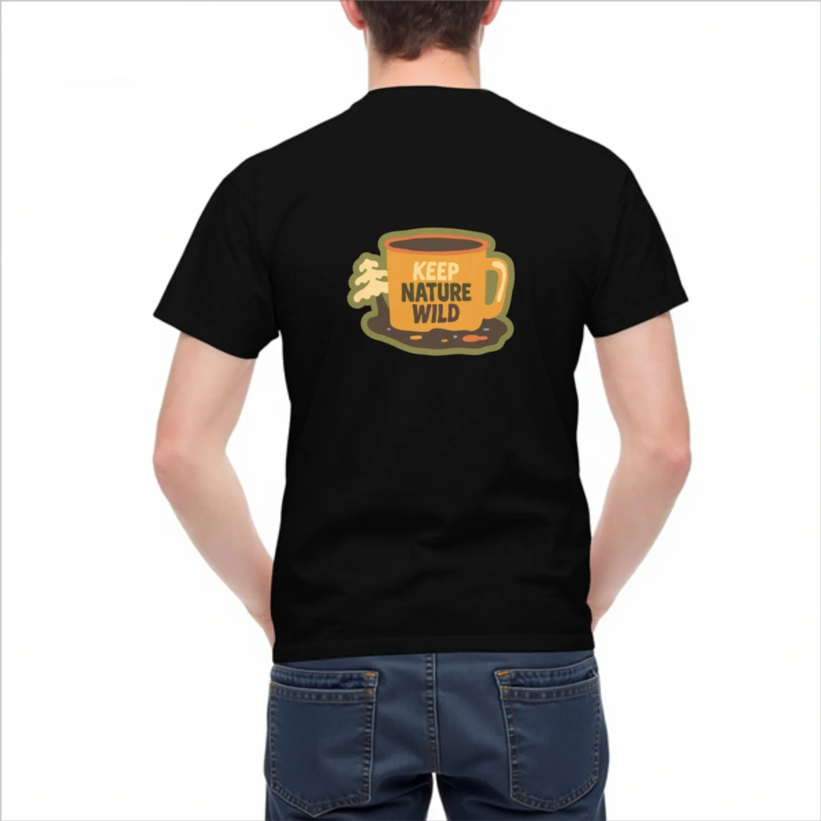 Camiseta de manga corta de algodón informal para hombre con estampado gráfico de taza de café Keep Nature Wild