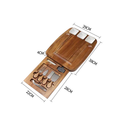 Wooden Cheese Board Set Butter Dish with Drawer Western Tableware Plate Bread Pan Fruit Dessert Plates Snack Bowl