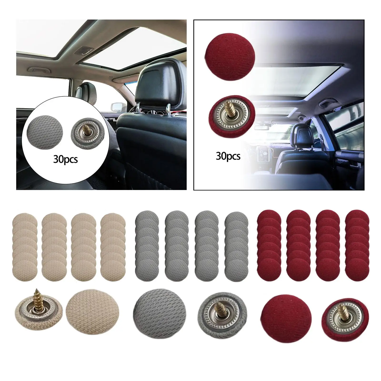 30Pcs Headliner Repair Button Auto Roof Snap Rivets Retainer for Trains