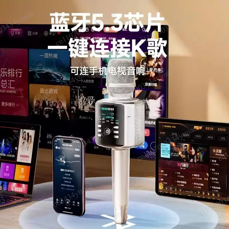 H9 All-in-One Karaoke Mic Speaker Wireless Portable Singing Machine with Sound Card for Home Party KTV