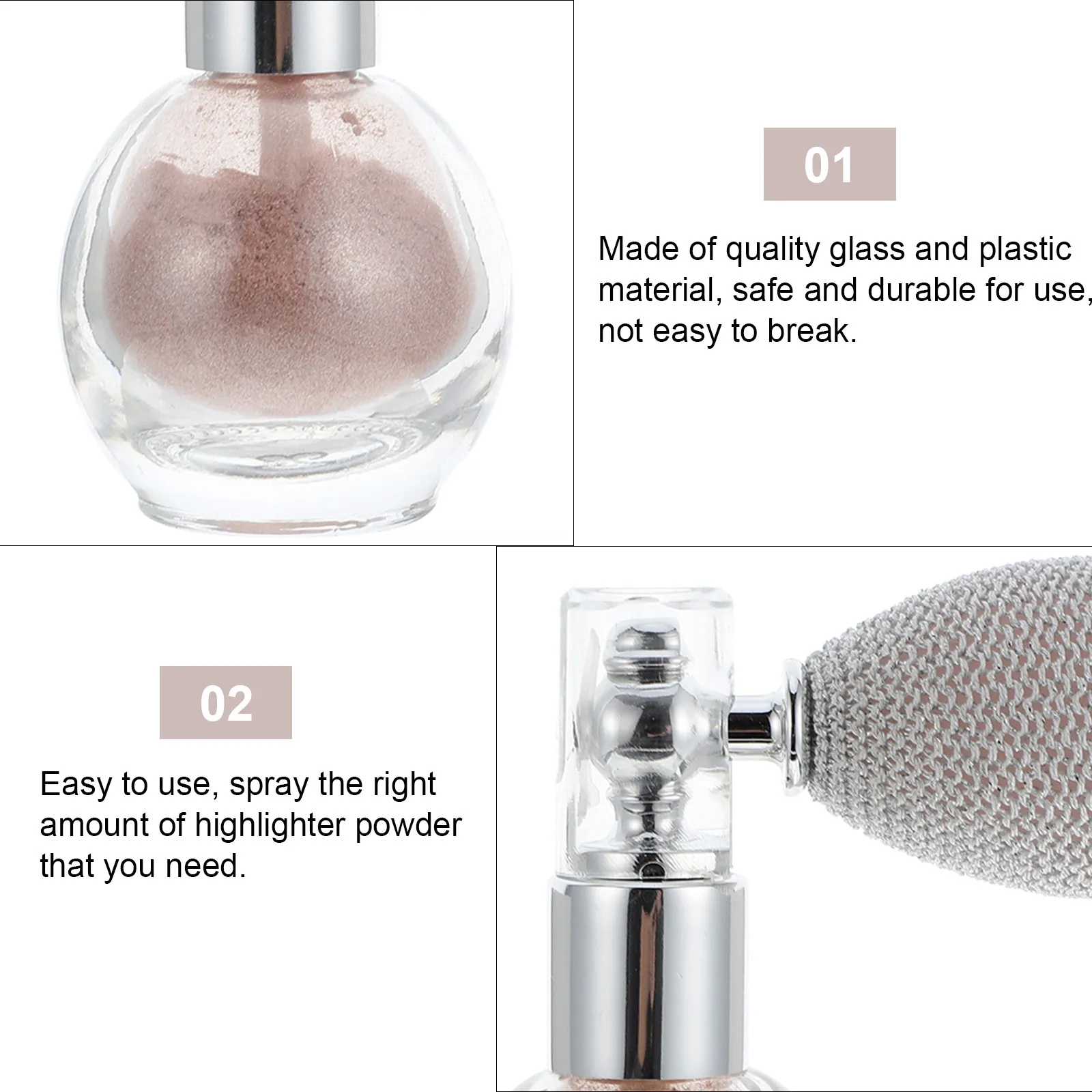 Highlighter Powder Sprayer Compact Glass Plastic Body Hair Makeup Glitter Glitter Powder Spraying Tool Party Wedding Celebration