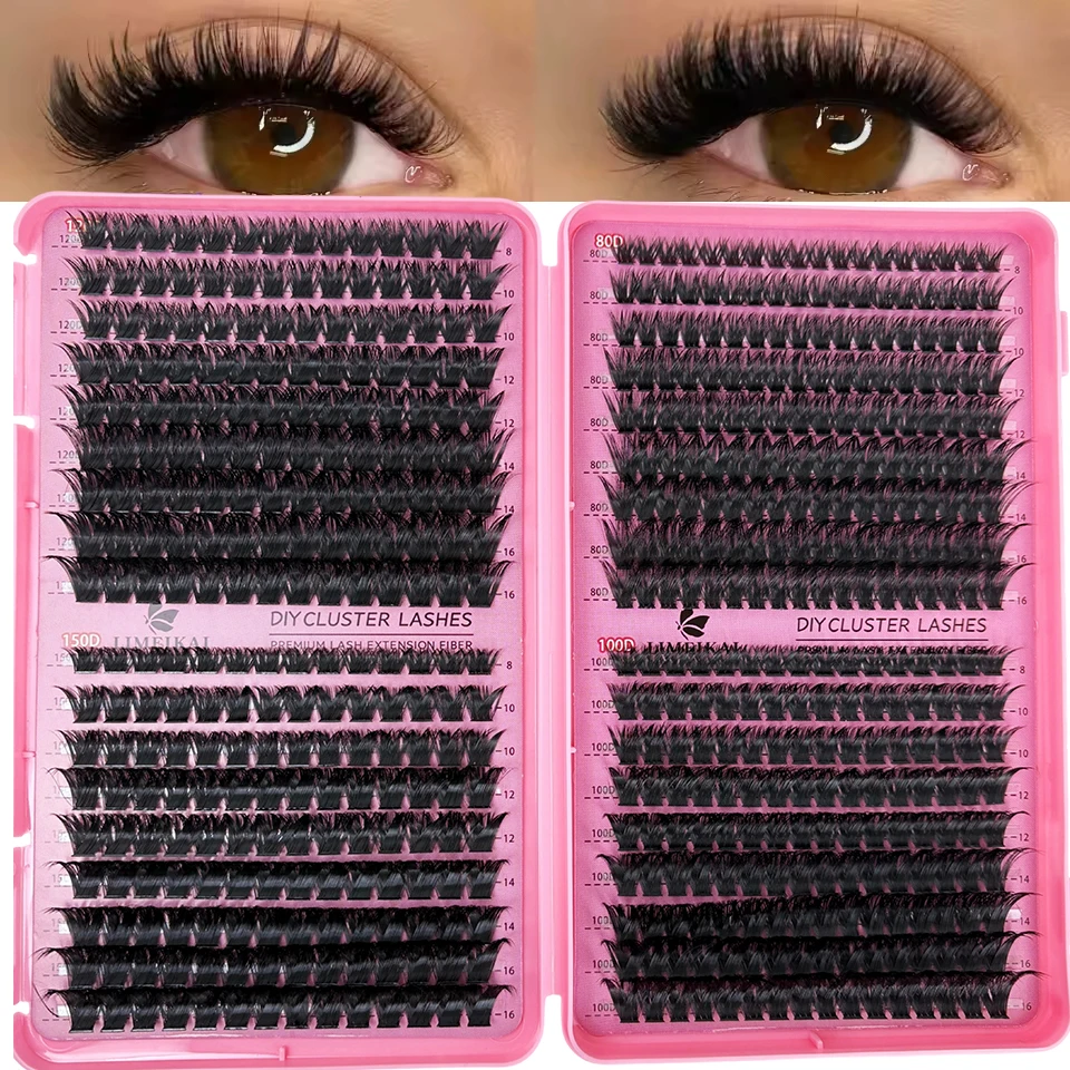 558 Clusters D-Curl DIY Lash Extension Set, 80D 100D 120D 150D Mixed Density Thick Voluminous Individual False Eyelashes