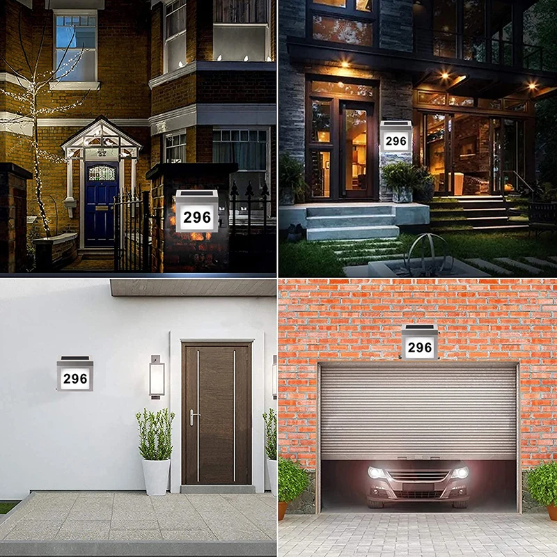 Waterproof Solar Powered House Number Light Modern Silver LED Illuminated Outdoor Yard Street Number Decor Easy Installation