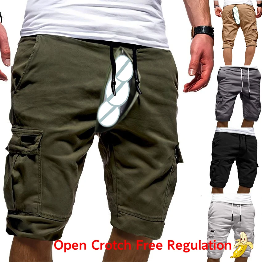 Outdoor Sex Open Crotch Erotic Casual Pants Sports Summer Men's Shorts Overalls Multi-Pocket Cargo Gym Sweatpants Y2k Clothes