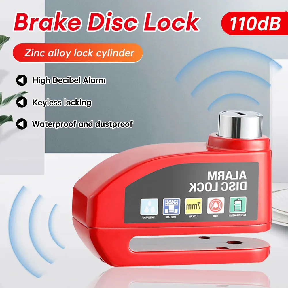 

Bicycle Alarm Disc Brake Electric Lock Anti-Theft Wheel Lock Bike Waterproof 110dB with Reminder Cable Keys for Motor Scooter