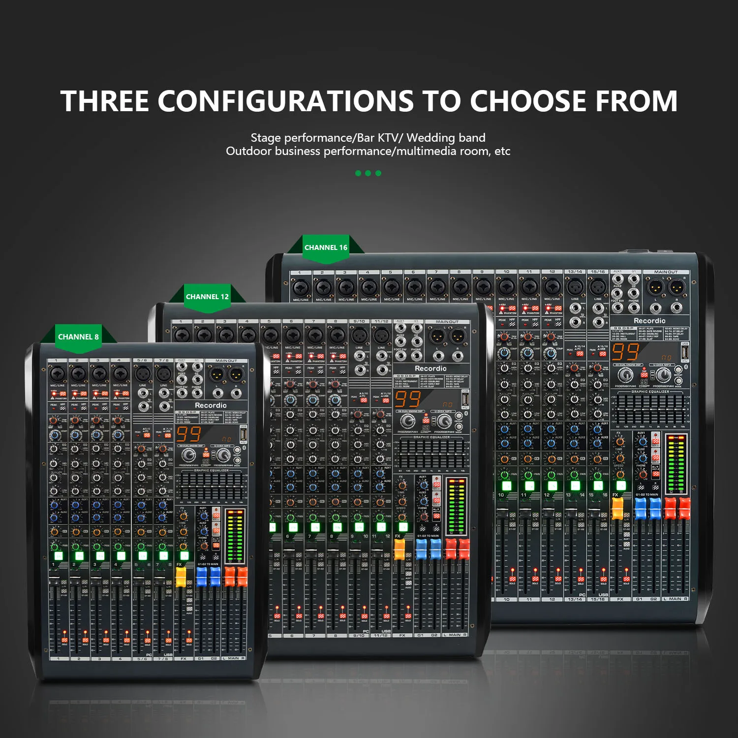 GAX-RWS16 16 Channel Sound Mixer Audio Mixing Console 48V 99DSP Professional USB PC Play Record Podcast Live Broadcast - view 4