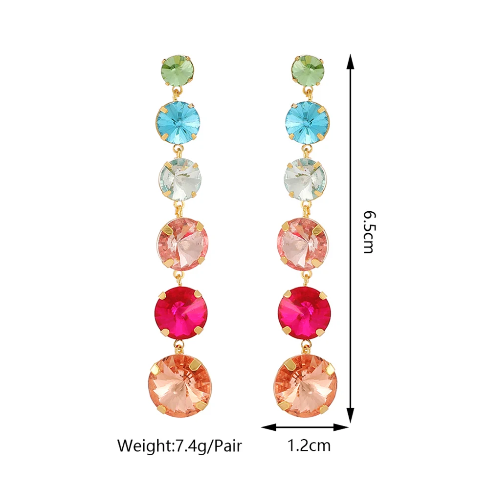 أقراط متدلية بشرابة طويلة للنساء ، متدلية زجاجية مرصعة بالكريستال ، مجوهرات ملونة لامعة ، أزياء رائعة حلوة ، سحر فاخر