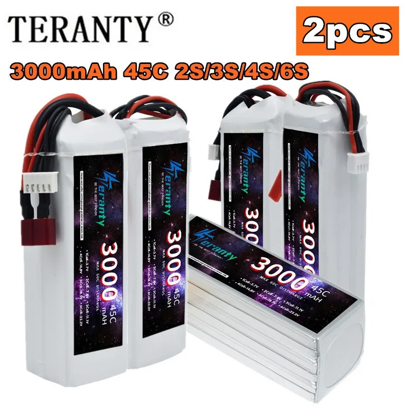 

TERANTY 2 шт. 3000 мАч Lipo аккумулятор 2S 3S 4S 6S для радиоуправляемого вертолета, самолетов, квадрокоптеров, автомобилей 45C 7,4 В 11,1 В 14,8 В 22,2 В аккумулятор
