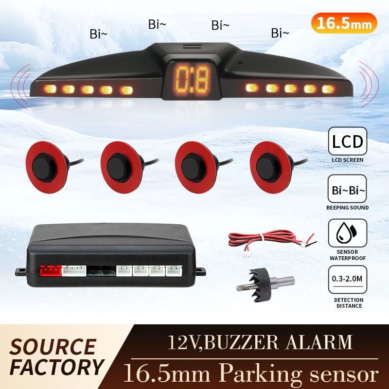 Universal Car Reverse Parking Radar System 4 Sensors LED Display 6 Colors Adjustable Beeping Alarm 12V for Vehicle Safety