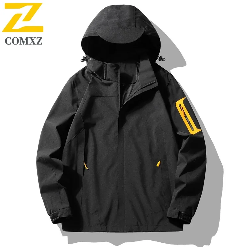 

COMXZ 2025 Couple Mens Womens Waterproof Windbreaker Jacket Spring Outdoor Windproof Coat Lightweight Hooded