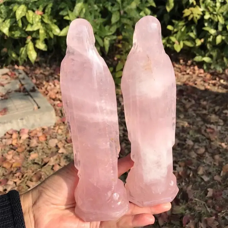 18CM Natural Rose Quartz Madonna Carving Statue Reiki Healing Crystal Home FengShui Decoration Gifts 1PCS