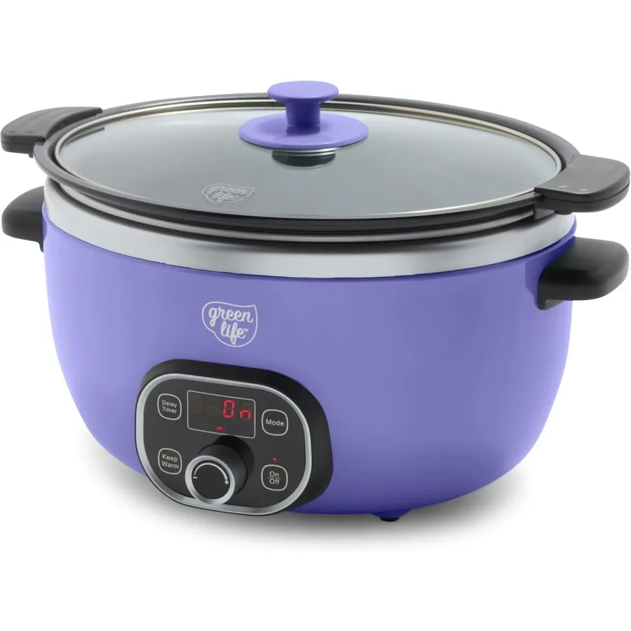 6QT طباخ بطيء من السيراميك PFASFree مع إعدادات قابلة للبرمجة وعاء صحي غير لاصق قابل للإزالة للوجبات العائلية يرى على الموقد Ke