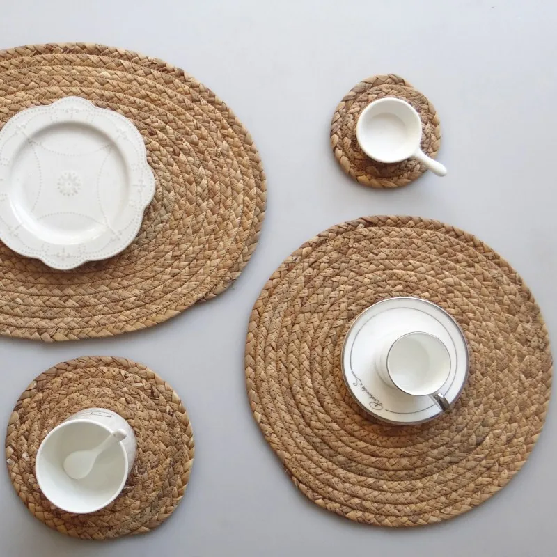 

1Pc Handmade Round Natural Gourd Straw Insulation Pad Dinner Table Placemat Cup Coaster Kitchen Accessories