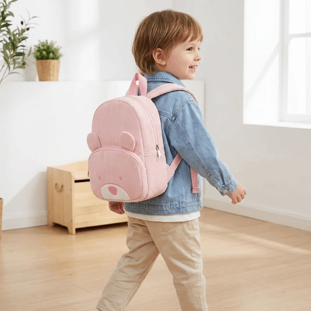 Creative Cartoon Bear Backpack Dog Corduroy Children Backpack Solid Color Large Capacity Animal Shoulder Bag Outdoor